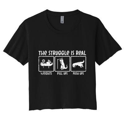 Trex Dino Struggle Is Real Weights Gym Workout Crop Top