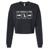 Trex Dino Struggle Is Real Weights Gym Workout Cropped Pullover Crew