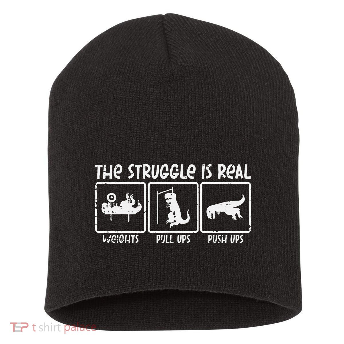 Trex Dino Struggle Is Real Weights Gym Workout Short Acrylic Beanie