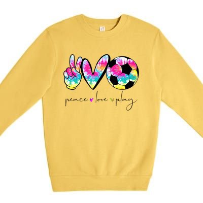 Tie Dye Soccer For Teen Peace Love Play Soccer Cute Gift Premium Crewneck Sweatshirt