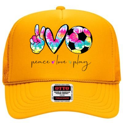 Tie Dye Soccer For Teen Peace Love Play Soccer Cute Gift High Crown Mesh Back Trucker Hat