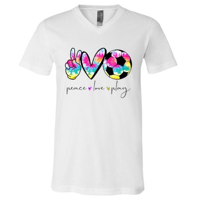 Tie Dye Soccer For Teen Peace Love Play Soccer Cute Gift V-Neck T-Shirt