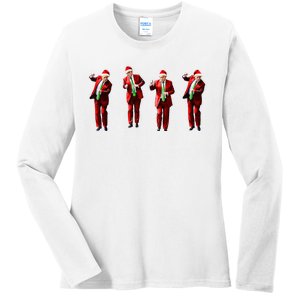 Trump Dance Santa Claus Christmas Xmas Pajamas Holiday Ladies Long Sleeve Shirt