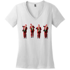 Trump Dance Santa Claus Christmas Xmas Pajamas Holiday Women's V-Neck T-Shirt