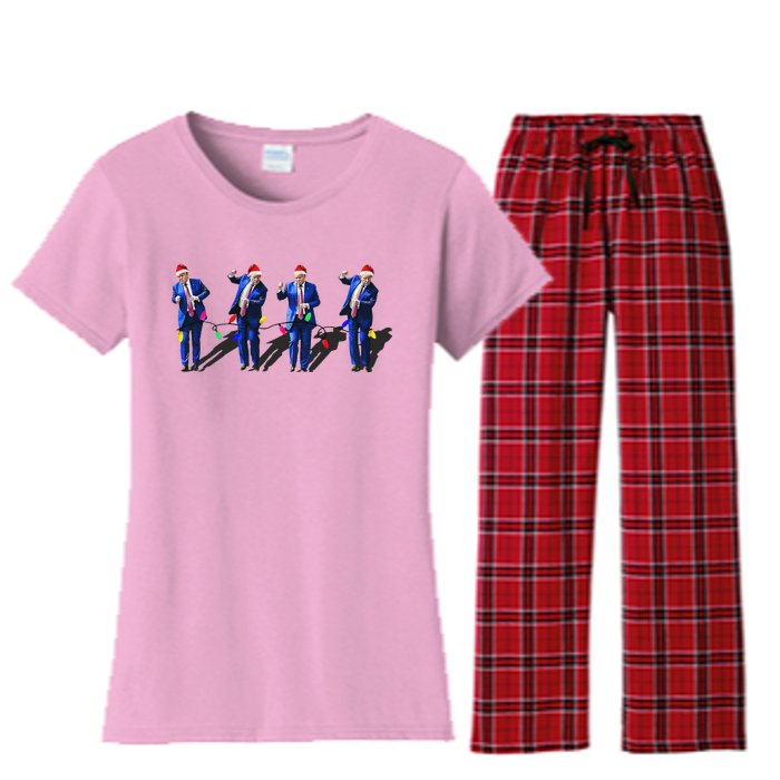 Trump Dance Santa Claus Xmas Pajama Women's Flannel Pajama Set