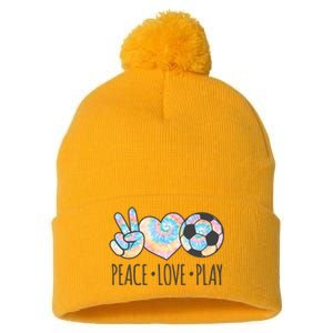 Tie Dye Soccer For Teen Girls Peace Love Play Gift Pom Pom 12in Knit Beanie