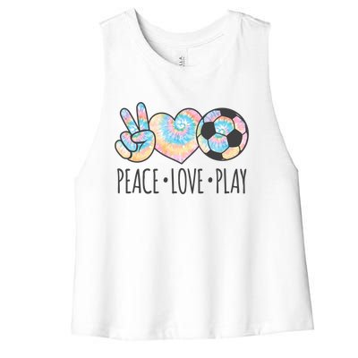 Tie Dye Soccer For Teen Girls Peace Love Play Gift Women's Racerback Cropped Tank