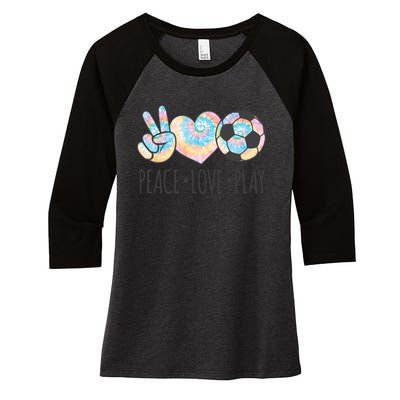 Tie Dye Soccer For Teen Girls Peace Love Play Gift Women's Tri-Blend 3/4-Sleeve Raglan Shirt