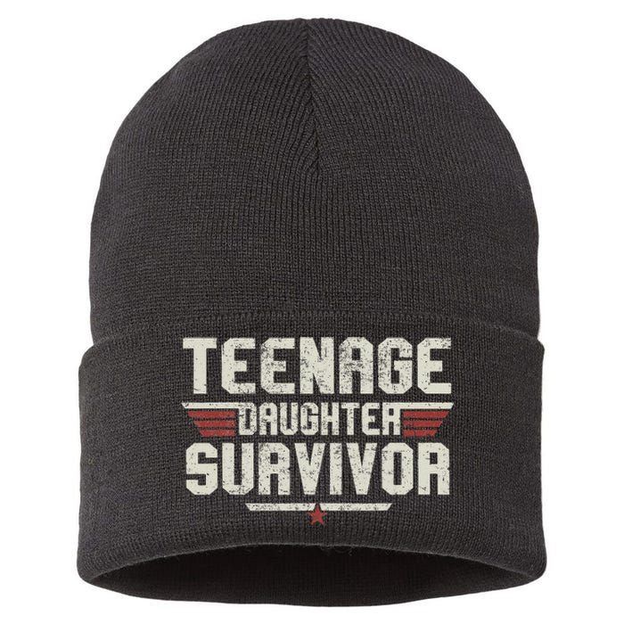 Teenage Daughter Survivor Vintage Dad Mom FatherS Day Gifts Sustainable Knit Beanie