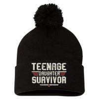 Teenage Daughter Survivor Vintage Dad Mom FatherS Day Gifts Pom Pom 12in Knit Beanie