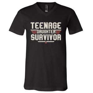 Teenage Daughter Survivor Teenager Dad Mom FatherS Day V-Neck T-Shirt