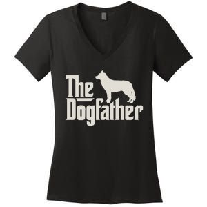 The Dogfather Siberian Husky Dog Dad Pullover Hoodie Women's V-Neck T-Shirt