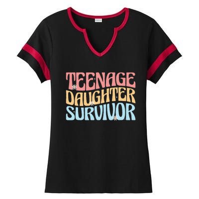 Teenage Daughter Survivor Groovy Dad Mom FatherS Day Gift Ladies Halftime Notch Neck Tee