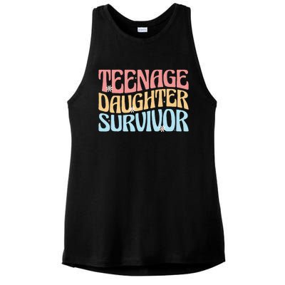 Teenage Daughter Survivor Groovy Dad Mom FatherS Day Gift Ladies PosiCharge Tri-Blend Wicking Tank