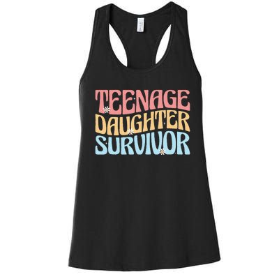 Teenage Daughter Survivor Groovy Dad Mom FatherS Day Gift Women's Racerback Tank