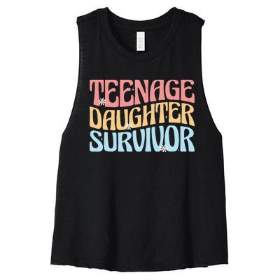 Teenage Daughter Survivor Groovy Dad Mom FatherS Day Gift Women's Racerback Cropped Tank