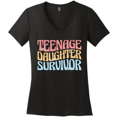 Teenage Daughter Survivor Groovy Dad Mom FatherS Day Gift Women's V-Neck T-Shirt