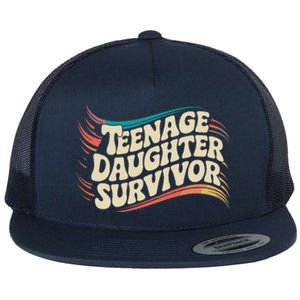 Teenage Daughter Survivor Fathers Day Dad Joke Flat Bill Trucker Hat