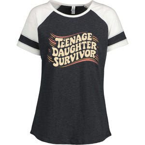 Teenage Daughter Survivor Fathers Day Dad Joke Enza Ladies Jersey Colorblock Tee