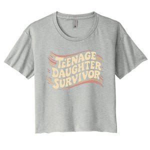 Teenage Daughter Survivor Fathers Day Dad Joke Women's Crop Top Tee