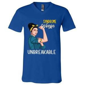 T21 Down Syndrome Awareness Warrior Unbreakable Hope Gift V-Neck T-Shirt