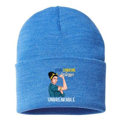 T21 Down Syndrome Awareness Warrior Unbreakable Hope Gift Sustainable Knit Beanie