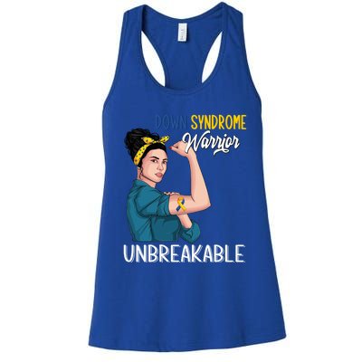 T21 Down Syndrome Awareness Warrior Unbreakable Hope Gift Women's Racerback Tank