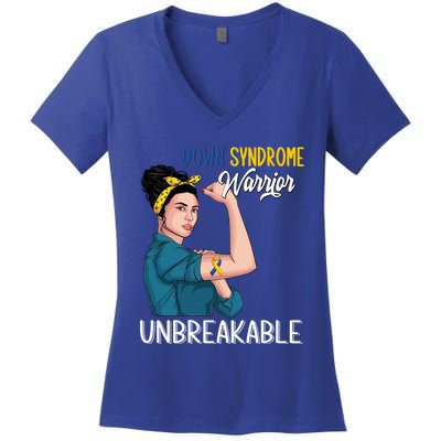 T21 Down Syndrome Awareness Warrior Unbreakable Hope Gift Women's V-Neck T-Shirt