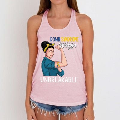 T21 Down Syndrome Awareness Warrior Unbreakable Hope Gift Women's Knotted Racerback Tank