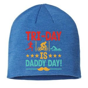 Triathlon Dad Swim Bike Run Triathlete Funny Iron Father Great Gift Sustainable Beanie