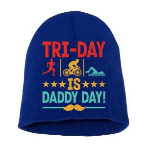 Triathlon Dad Swim Bike Run Triathlete Funny Iron Father Great Gift Short Acrylic Beanie