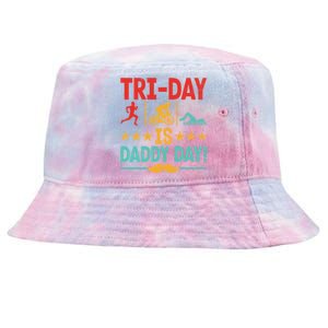 Triathlon Dad Swim Bike Run Triathlete Funny Iron Father Great Gift Tie-Dyed Bucket Hat