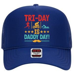 Triathlon Dad Swim Bike Run Triathlete Funny Iron Father Great Gift High Crown Mesh Back Trucker Hat