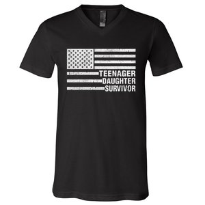 Teenage Daughter Survivor Funny Usa Flag Patriotic V-Neck T-Shirt