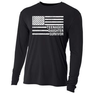 Teenage Daughter Survivor Funny Usa Flag Patriotic Cooling Performance Long Sleeve Crew