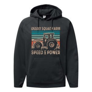 Tractor Diddly Squat Farm Speed And Power Fathers Day Tractor Dad Performance Fleece Hoodie