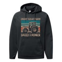 Tractor Diddly Squat Farm Speed And Power Fathers Day Tractor Dad Performance Fleece Hoodie