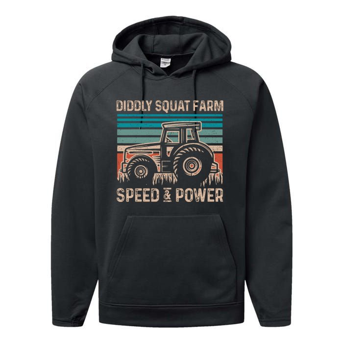 Tractor Diddly Squat Farm Speed And Power Fathers Day Tractor Dad Performance Fleece Hoodie