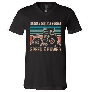 Tractor Diddly Squat Farm Speed And Power Fathers Day Tractor Dad V-Neck T-Shirt