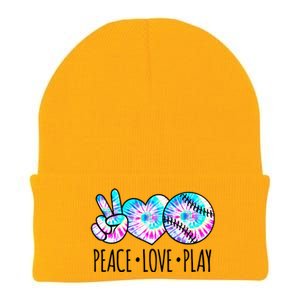 Tie Dye Softball For Teen Girls Peace Love Play Softball Gift Knit Cap Winter Beanie