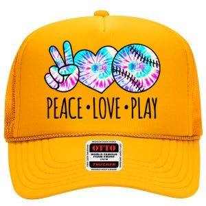 Tie Dye Softball For Teen Girls Peace Love Play Softball Gift High Crown Mesh Back Trucker Hat