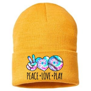 Tie Dye Softball For Teen Girls Peace Love Play Softball Gift Sustainable Knit Beanie