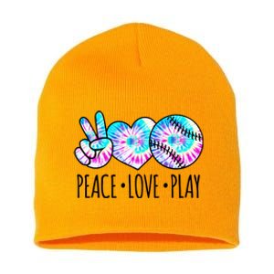 Tie Dye Softball For Teen Girls Peace Love Play Softball Gift Short Acrylic Beanie