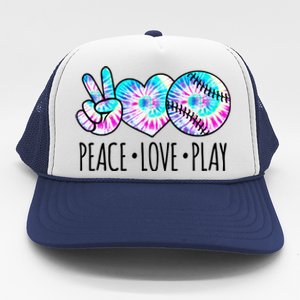 Tie Dye Softball For Teen Girls Peace Love Play Softball Gift Trucker Hat