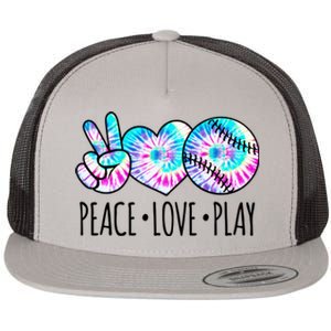 Tie Dye Softball For Teen Girls Peace Love Play Softball Gift Flat Bill Trucker Hat