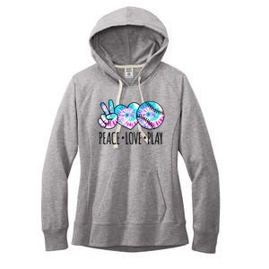 Tie Dye Softball For Teen Girls Peace Love Play Softball Gift Women's Fleece Hoodie