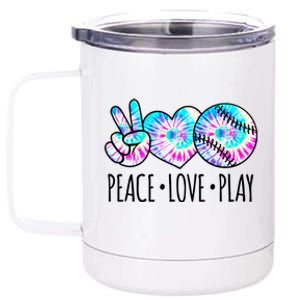 Tie Dye Softball For Teen Girls Peace Love Play Softball Gift 12 oz Stainless Steel Tumbler Cup