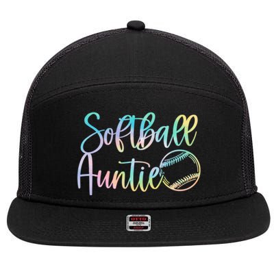 Tie Dye Softball Auntie Pocket Softball Auntie Game Day Cool Gift 7 Panel Mesh Trucker Snapback Hat