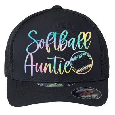 Tie Dye Softball Auntie Pocket Softball Auntie Game Day Cool Gift Flexfit Unipanel Trucker Cap