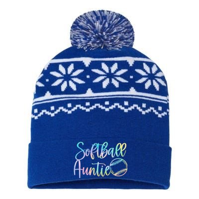 Tie Dye Softball Auntie Pocket Softball Auntie Game Day Cool Gift USA-Made Snowflake Beanie